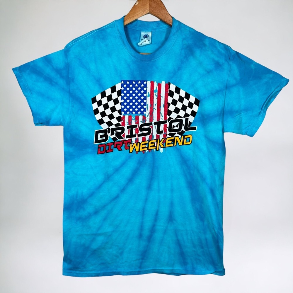 Bristol T Shirt Racing Medium‎ Blue Tie Dye Dirt Weekend Tennessee Short Sleeve